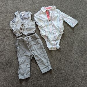 Cat & Jack 3 piece pants vest and shirt set baby boy 0-3 months